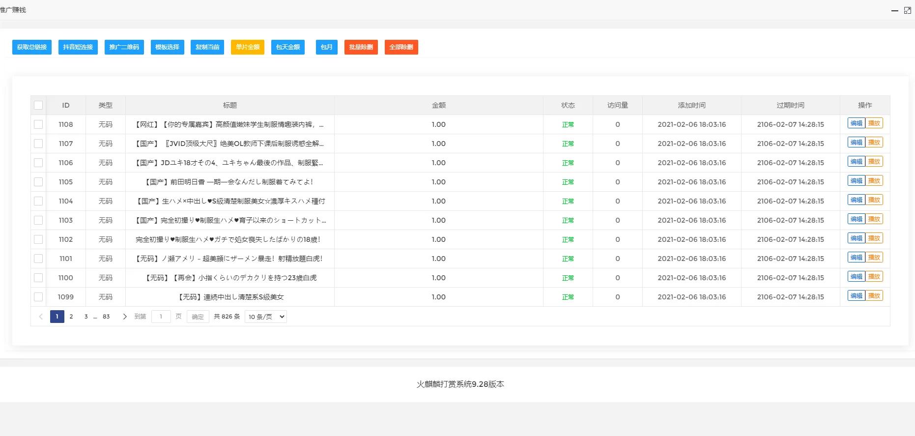 【万弘资源】2021火麒麟打赏系统源码下载,超越冠军,诺诺+多级防封+多支付接口切换+带包天月+多套模板