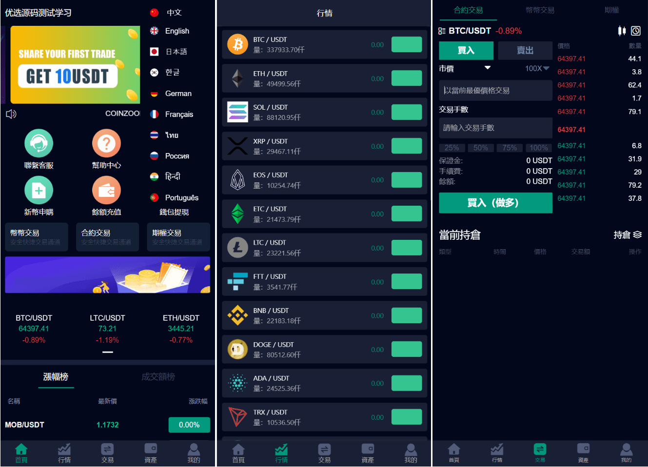 【万弘资源】COINZOOM九国语言微交易交易所版源码