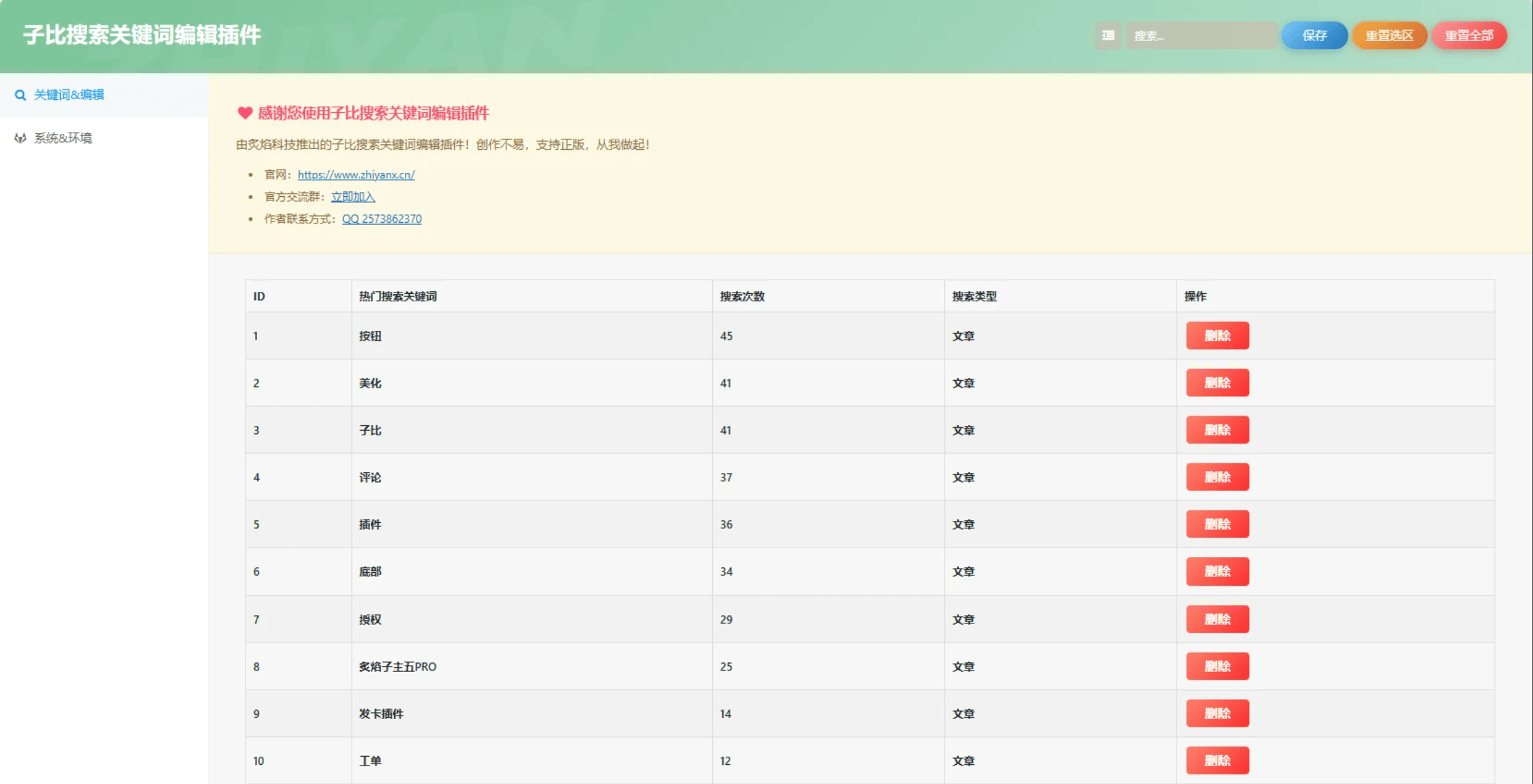 【万弘资源】WordPress子比搜索关键词编辑插件